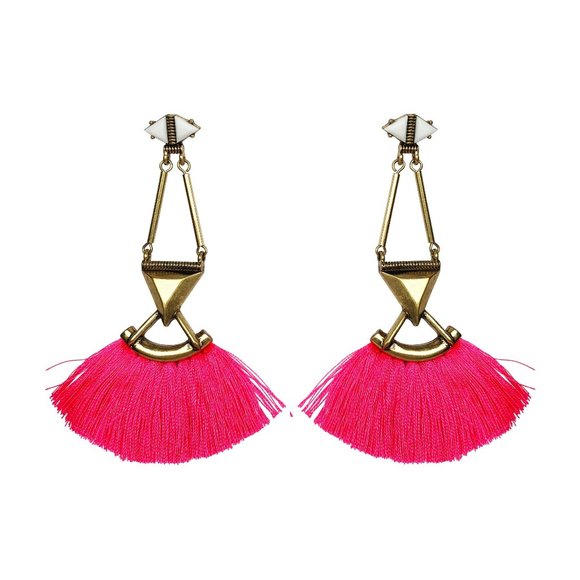 Pre-Owned Women's Tassel Pink Gold Earrings Chic Vibrant Elegance 3.5”H x 1”W - Picture 1 of 12